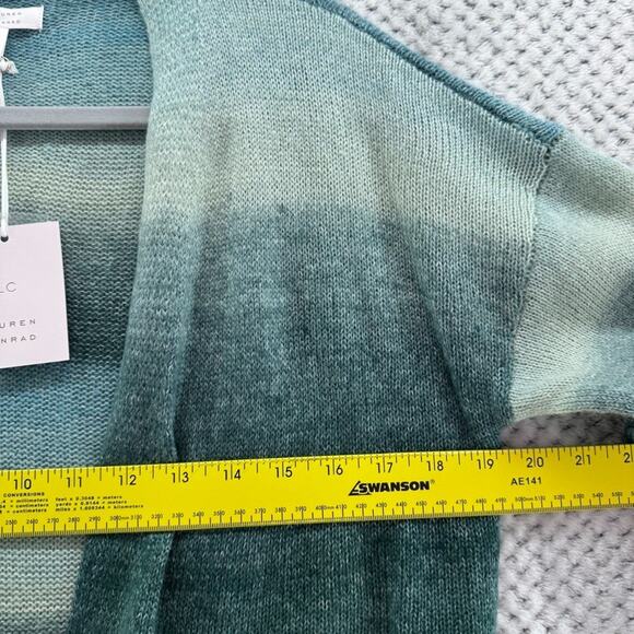 LC Lauren Conrad Cardigan Womens S Green Knit Open Front Belted Bishop Sleeve - Picture 11 of 13